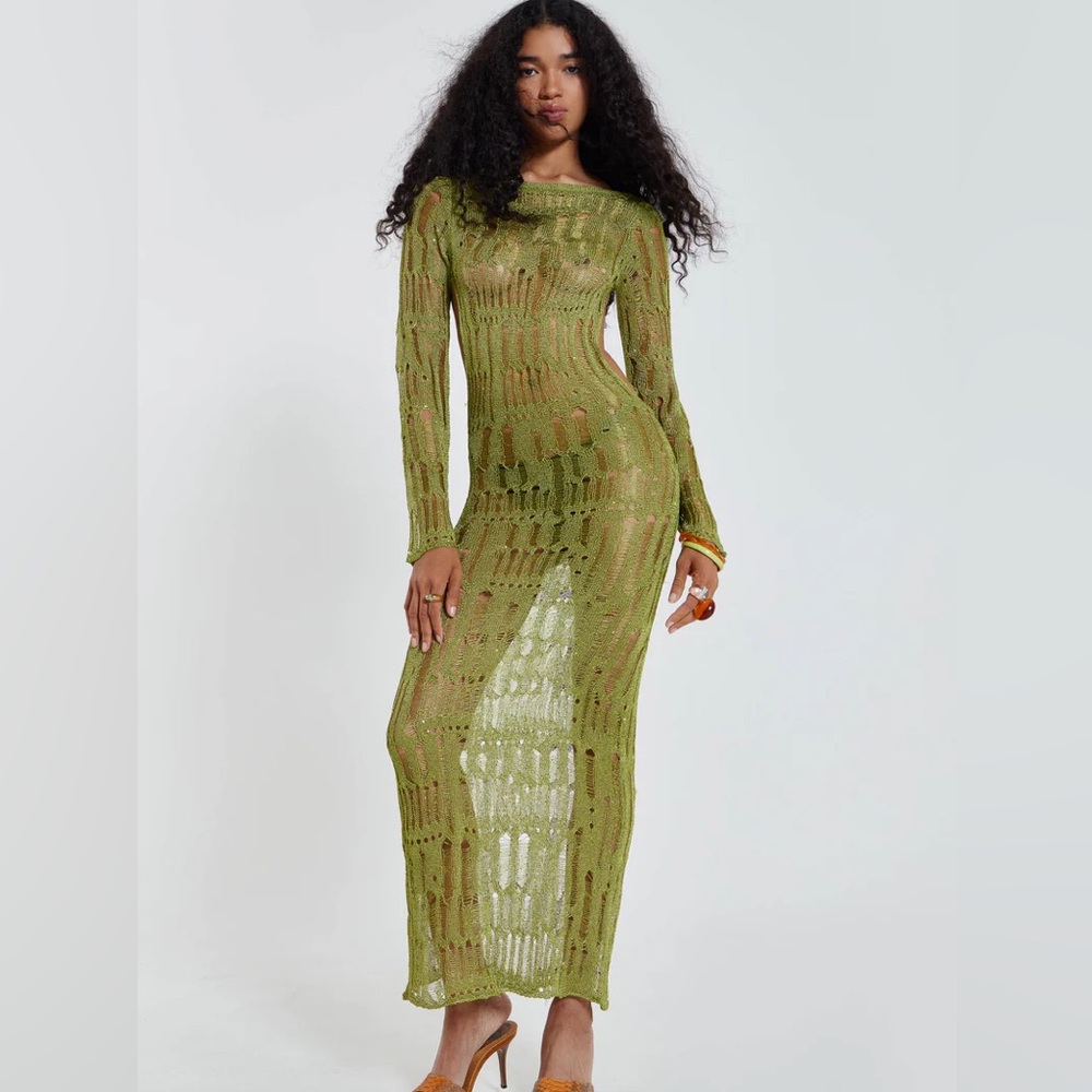 Jaded London Umbra Metallic Maxi Dress Green